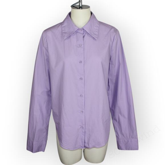 Medium EnglishFactory Cuff Sleeve Accent Collar Poplin Dress Shirt Lavender - Picture 2 of 13